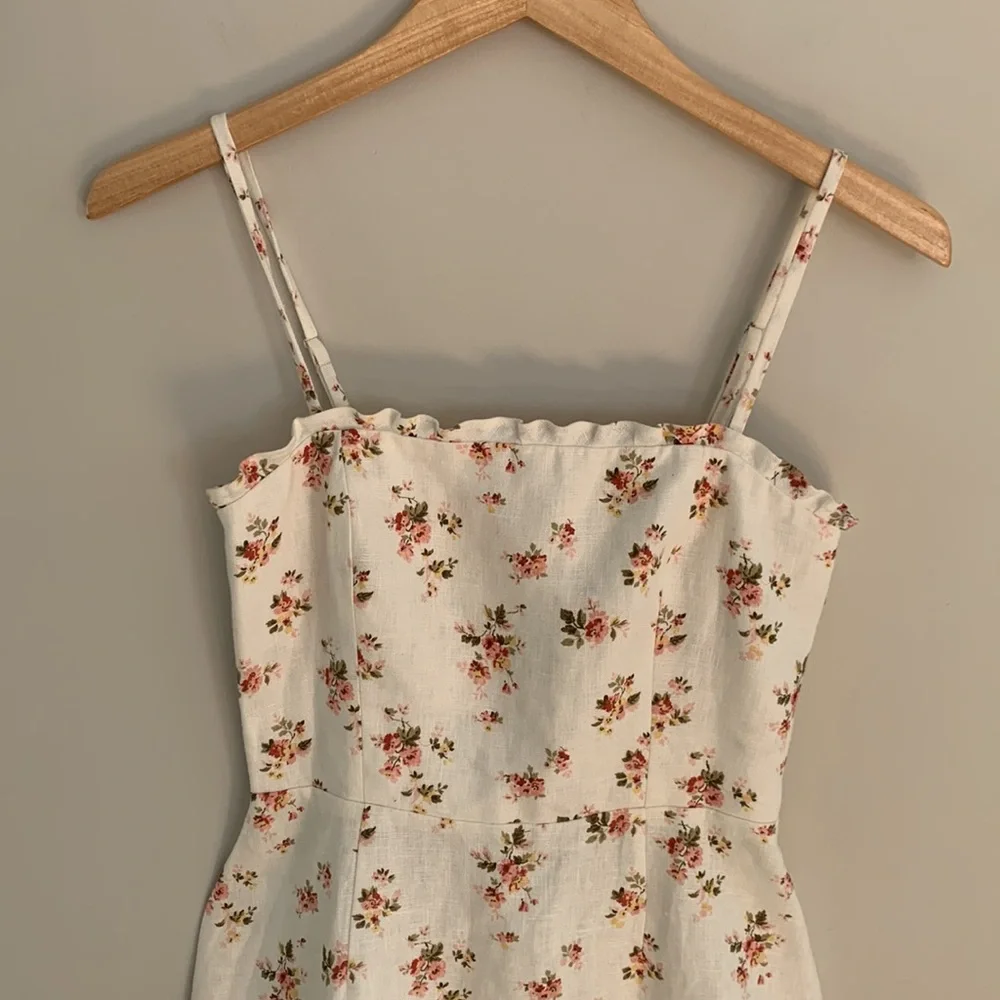 Reformation White Floral Mini Dress with Pink & Green Accents - Picture 2 of 11